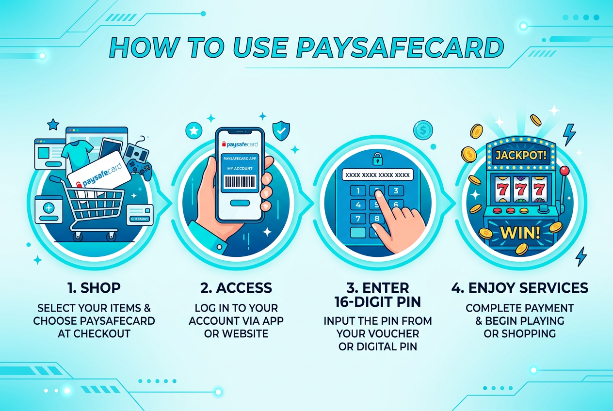 Infografika kroků pro vklad přes Paysafecard